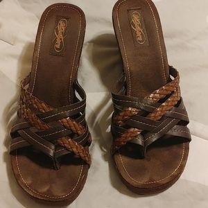 Womens Brown Skechers Cork Wedge Sandals size 11